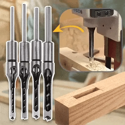 KIT ADAPTADOR + 4 BROCAS CUADRADAS PARA MADERA